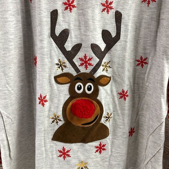 Christmas Reindeer Long Sleeve Pajama Top, Red, White, Grey - Picture 3 of 5